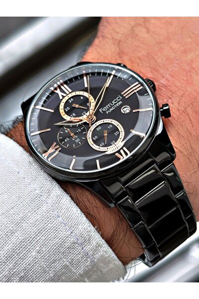 Ferrucci Takvimli Lüks Erkek Kol Saati Hediye Paketli Ve Hematit Bileklikli