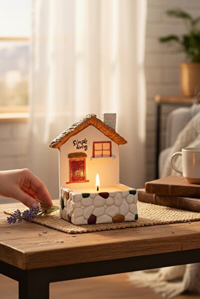 Binbirdemet El Boyaması Ev Mumluk | Doğal Soya Wax Mum | Dekoratif Işıklı Ev