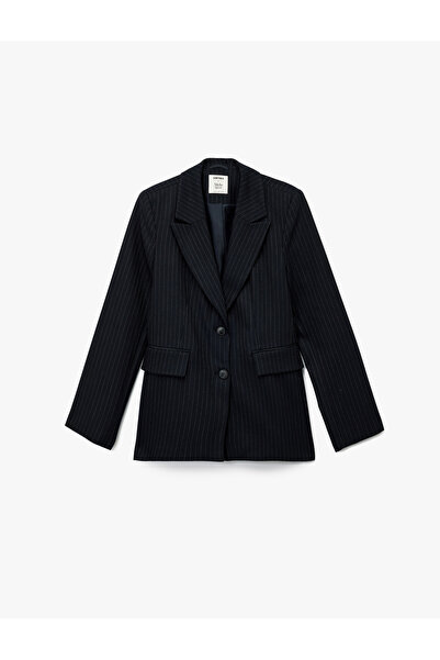 Koton X Melis Ağazat - Μακρυμάνικο ριγέ μπλέιζερ με τσέπες oversized