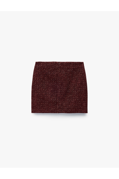 Koton X Melis Ağazat - A Kesim Slim Fit Metalik İplik Detaylı Parıltılı Tüvit Mini Etek