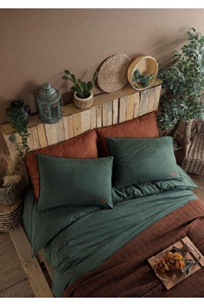 SİHİRLİ AYAKLAR Double Green Cotton Bedding Set with Elastic Fitted Sheet Bedding Set