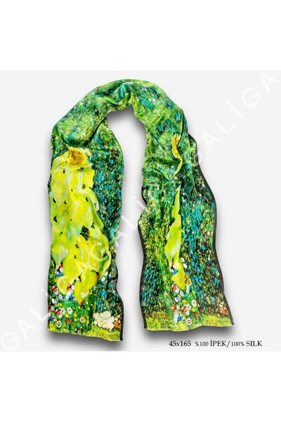 Galiga Klimt-sunflower %100 Ipek Fular 45*165cm 'art On Silk'