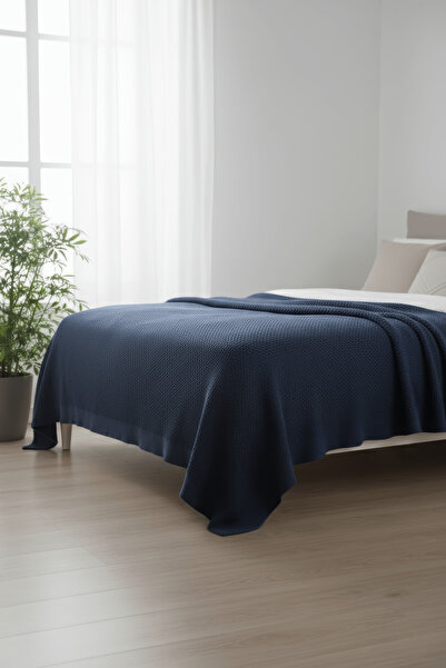 NEŞELİ HOME Liva Yumuşak Örgü Battaniye Düz Çift Kişilik 200x220 cm İndigo | ...