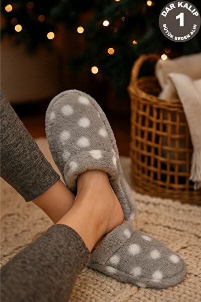 ALB TERLİK AYAKKABI SAN. TİC. LTD. ŞTİ. Women's Polka Dot Comfortable House Slippers - Comfortable, Soft Sole and Stylish Plush Model