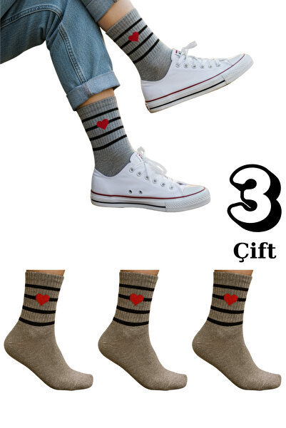 stellare طقم جوارب قطنية مخططة بنمط الكلية مكون من 3 جوارب على شكل قلب