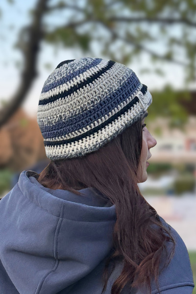 MELUSH Çizgili MELY Model Örgü Bere Lacivert