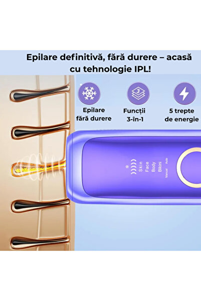 FENIKEST FL-B512 IPL Hair Removal Device with Cooling, 5 Intensities, 2 Modes, 36W, Violet