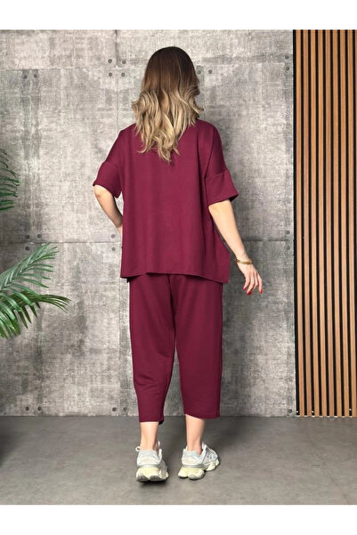 ARONA MDB Γυναικεία κοντομάνικη μπλούζα και παντελόνι από βισκόζη με λαιμόκοψη και δύο κλωστές