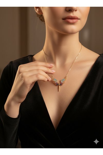 NAS fashion Women's Gold Zircon Stone Mikail Meleği Necklace