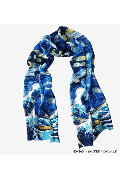 Galiga Starry Waves %100 İpek Fular 45x165cm "Art On Silk"