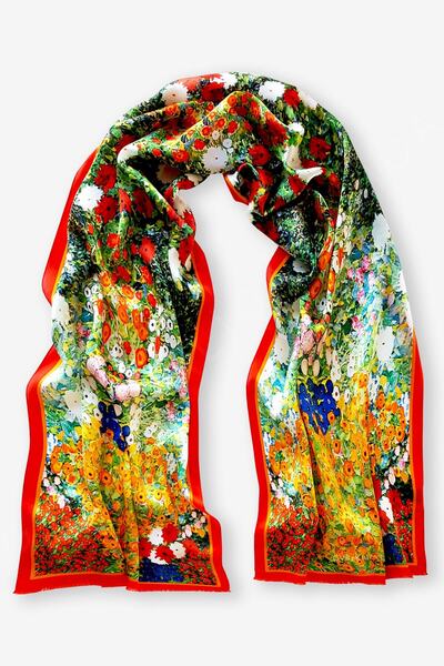 Galiga Klimt's Flowers %100 İpek Fular 45*165 cm Art On Silk