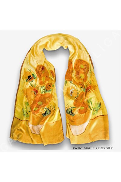 Galiga Van Gogh-yellow Vase %100 Ipek Fular 45*165 cm
