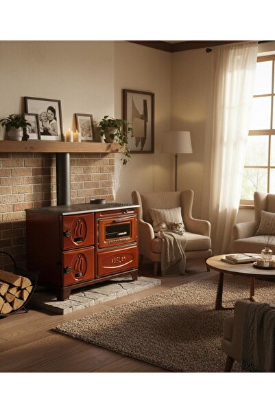 Süsler Modern Döküm Kuzine Soba Fırınlı Soba Camlı Kuzineli Soba 2 Yıl Garant...