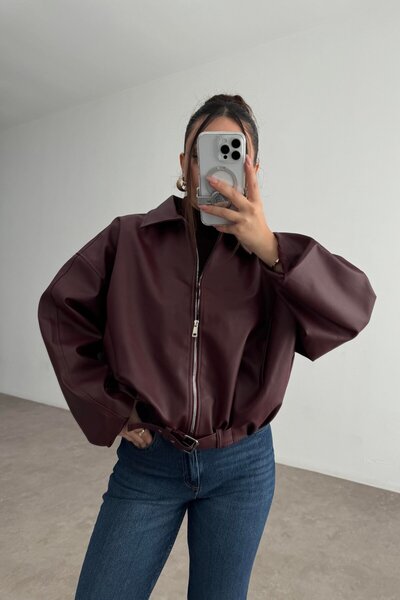 çerme New Season P&B Faux Oversize Bomber Leather Jacket