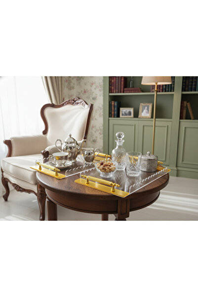 Living طقم صينية تقديم شفافة مكون من قطعتين