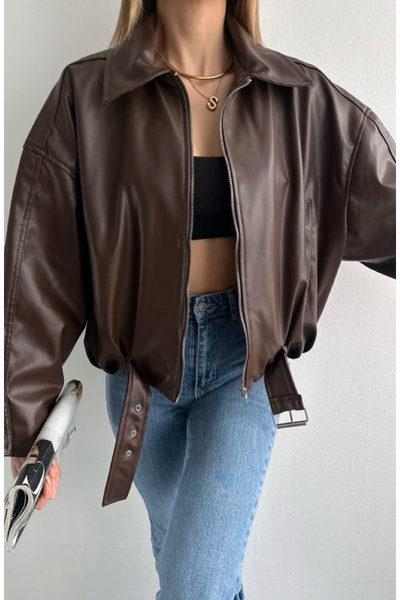 çerme New Season P&B Faux Oversize Bomber Δερμάτινο Μπουφάν