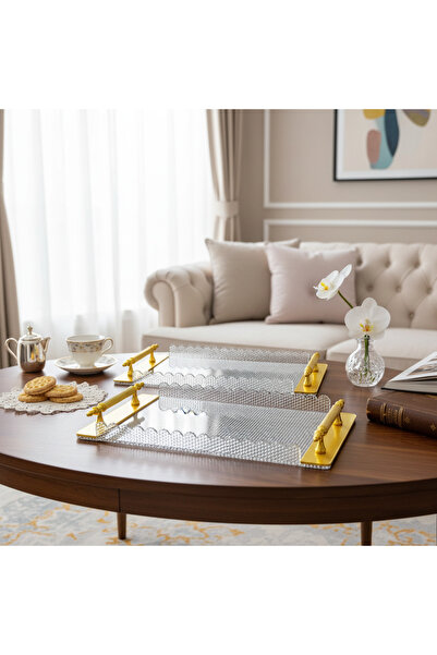 Living طقم صينية تقديم شفافة مكون من قطعتين