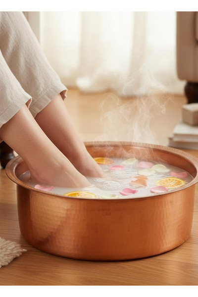 Efsoon Organics حوض باديكير نحاسي وردي 40*15 سم، مصنوع يدويًا بنسبة 100%، نحا...