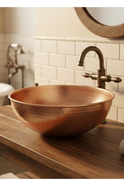 Efsoon Organics Eskitilmiş Bakır Lavabo 40*15 cm Tamamen El İşçiliği