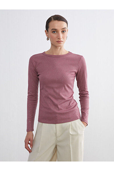 LC Waikiki Bisiklet Yaka Parlak Görünümlü Kadın Tişört