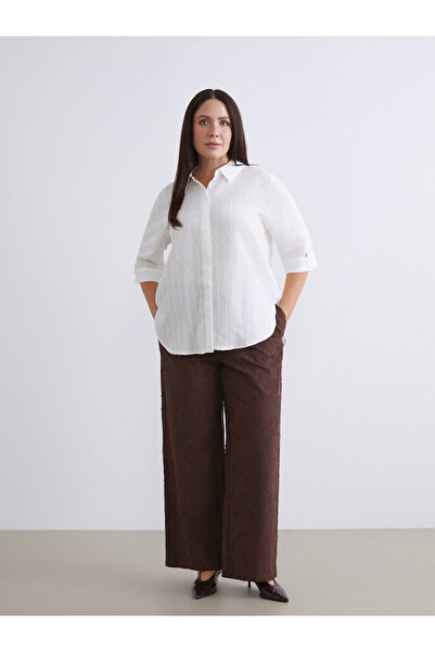 LC Waikiki Καφέ Γυναικείο Παντελόνι με Ελαστική Μέση με Φαρδύ Πόδι