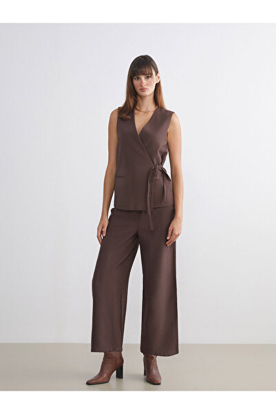 LC Waikiki Brown Double-Breasted Collar Women's Classic Vest