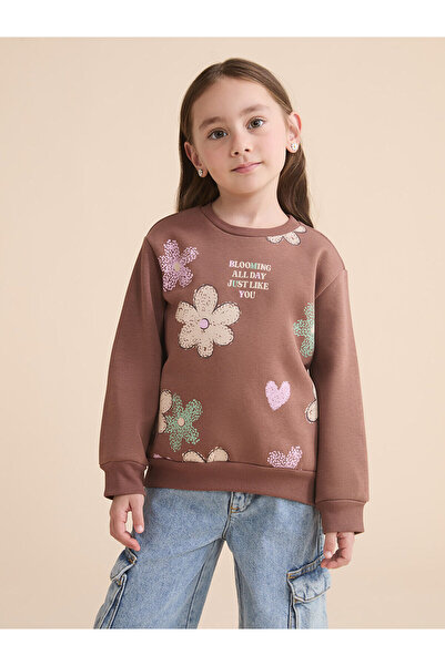 LC Waikiki Crew Neck Floral Girl's Thick Sweatshirt