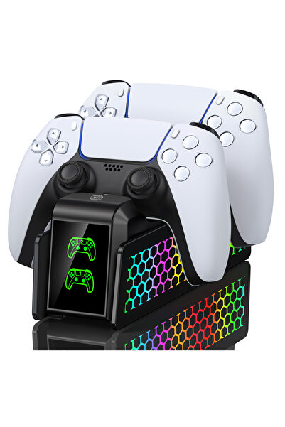 Choice1 محطة شحن وحدة التحكم FC401-AE RGB لجهاز PS5 مع شاحن سريع مزدوج ومؤشر ...