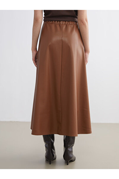 LC Waikiki Peak New Season Elastic Waist Leather Look Flared Skirt