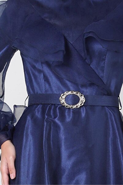 Alvina Volan Detaylı Kemerli Abiye Elbise 50397