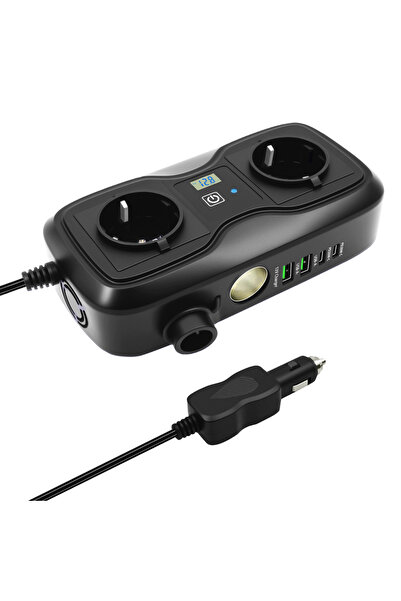 Choice EU Plug Black 12V To 220V 200W Peak LED Display Sockets Power Inverter...