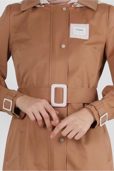 Alvina PUMPY PATTERN DETAILED BELTED TRENCH COAT 10753