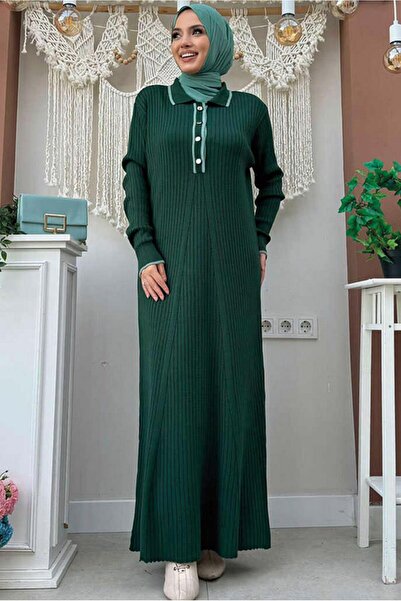 TRENDTESETTÜR KADIN YEŞİL (ZÜMRÜT) TAM BOY TRİKO ELBİSE T 32332