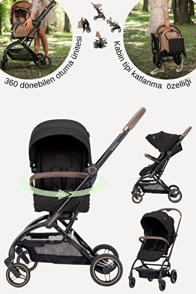 LORELLİ MAKAYA 360 Dönebilen Kabin Tipi Bebek Arabası - Black