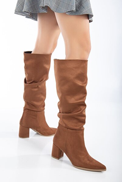 Hayalimdeki Ayakkabı Lise-britt Taba Süet Körüklü Topuklu Kadın Çizme