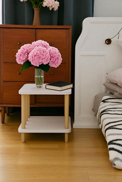 HESA Kolay Kurulum Yan Sehpa Komodin Ahşap Ayaklı Beyaz Desenli Gazetelikli K...