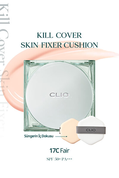 CLIO Kalıcı, Mat Cushion Fondöten Kill Cover Skin Fixer Cushion + Refill (17C Fair) SPF50+ PA+++