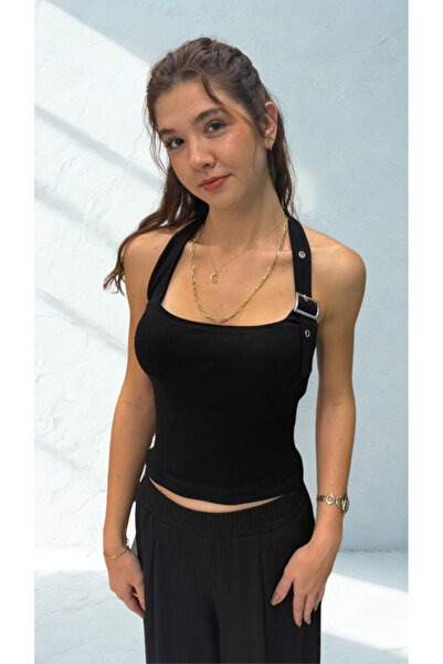 Enteks HALTER YAKA DEMİR TOKA DETAYLI CROP TOP BODY