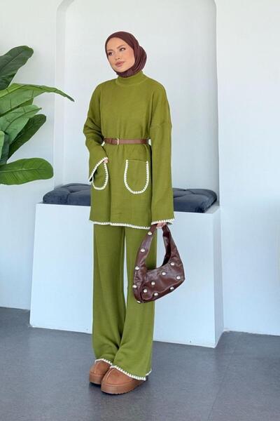 Şulemoda Giyim Σετ Πλεκτά Oil Green Dudu