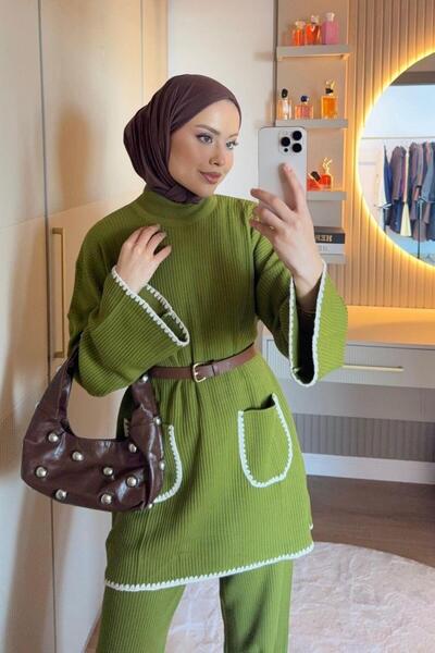 Şulemoda Giyim Σετ Πλεκτά Oil Green Dudu