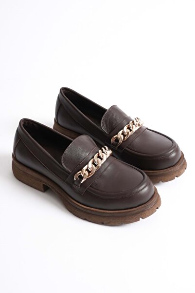 ANALİN SHOES Kadın Hakiki Deri Light Tabanlı Tokalı Rahat Loafer Ayakkabı - Kahve