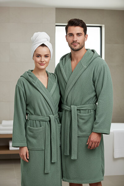 Class Kapüşonlu Bukle Bornoz Unisex Yeşil Ramage