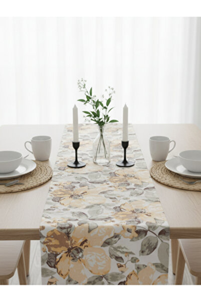 LOOM & LAUREL Jakarlı Dokuma Dekoratif Runner 45x140 cm Sarı Çiçekli