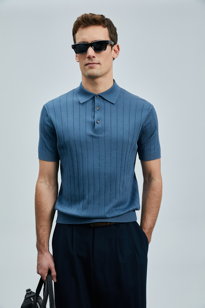 Lufian Bold Erkek Pamuklu Kazak Koyu Mavi