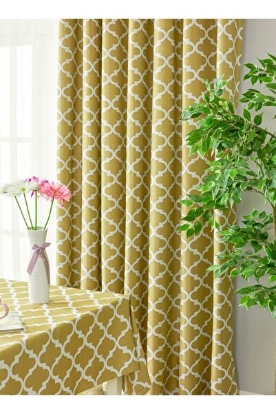 Arabest 1 Panel Classic Printed Blackout Curtain Yellow/White 140x240cm