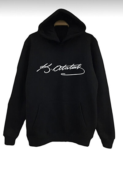 BYMEER Hanorac negru supradimensionat cu glugă, semnat Mustafa Kemal ATATÜRK