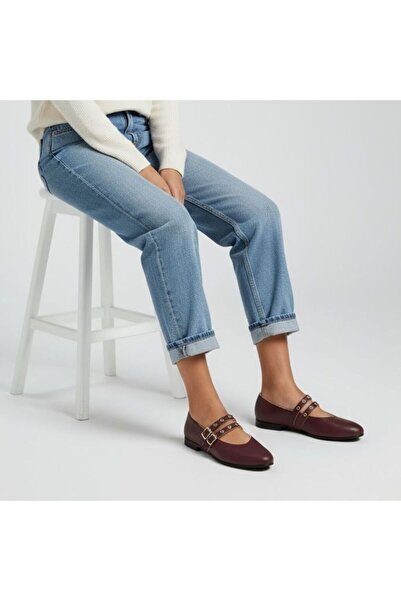 NE&VE SHOES Δερμάτινες μπαλαρίνες με διπλή κάψουλα για γυναίκες σε μπορντό χρώμα