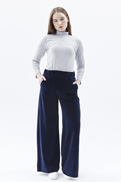 defys Kadın Bol Paça Cepli Kadife Oversize Fit Pantolon LACİVERT