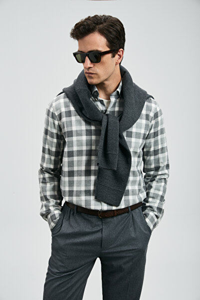 Lufian Quel Men's Basic Shirt Regular Fit Gray