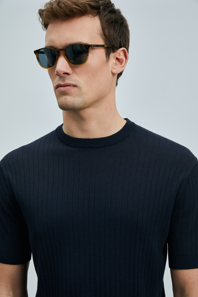 Lufian Spear Men's Cotton Sweater Dark Navy Blue